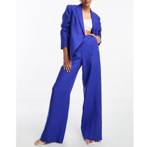 MNG MANGO Single Breasted One-Button Blazer Jacket Pants Set Blue Size XS - Picture 1 of 16